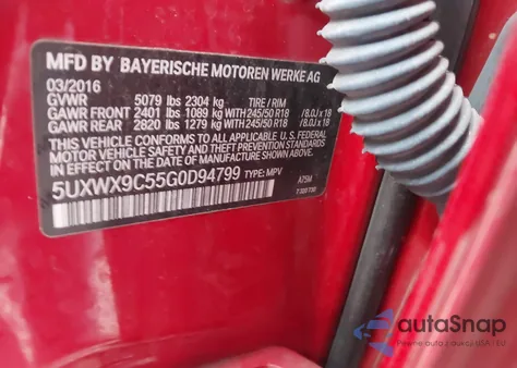 2016 BMW X3 xDrive28I from USA, damaged, VIN 5UXWX9C55G0D94799